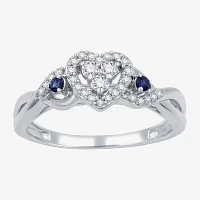I Said Yes (H-I / I1) Womens 1/5 CT. Lab Grown White Diamond Sterling Silver Heart Side Stone Engagement Ring