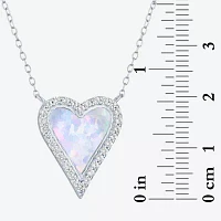 Womens Lab Created White Opal Sterling Silver Heart Pendant Necklace