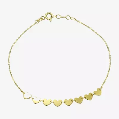 10K Gold 7.25 Inch Solid Link Heart Link Bracelet