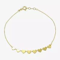 10K Gold 7.25 Inch Solid Link Heart Link Bracelet