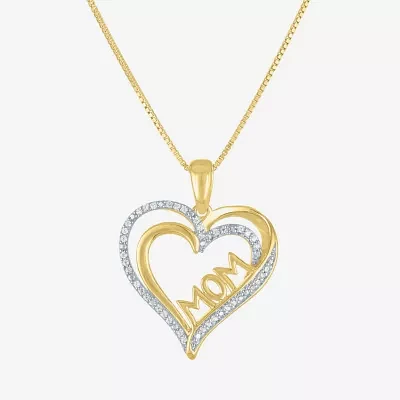 Mom" Womens 1/10 CT. T.W. Natural White Diamond 14K Gold Over Silver Heart Pendant Necklace