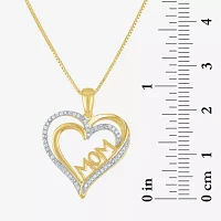 Mom" Womens 1/10 CT. T.W. Natural White Diamond 14K Gold Over Silver Heart Pendant Necklace