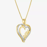 Mom" Womens 1/10 CT. T.W. Natural White Diamond 14K Gold Over Silver Heart Pendant Necklace