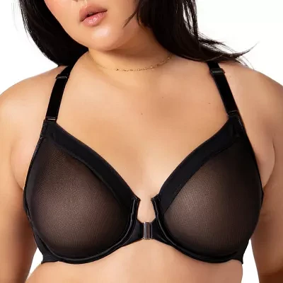 Curvy Couture Sheer Mesh Front Close Racerback Bra-1618