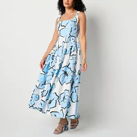 Premier Amour Womens Sleeveless Floral Midi Fit + Flare Dress