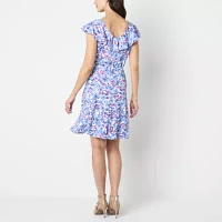 Perceptions Womens Sleeveless Floral Fit + Flare Dress Petite