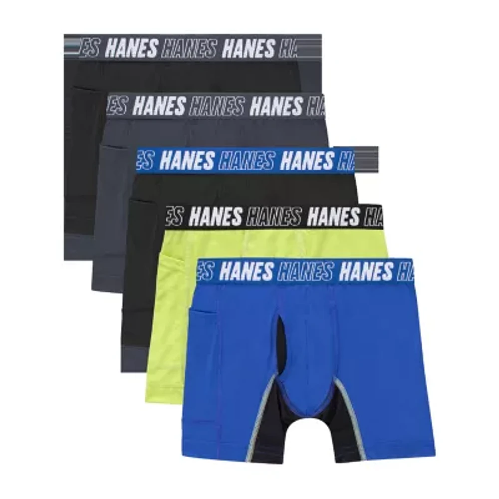 Hanes Moves Anti Chafe Boys 5 Pack Boxer Briefs
