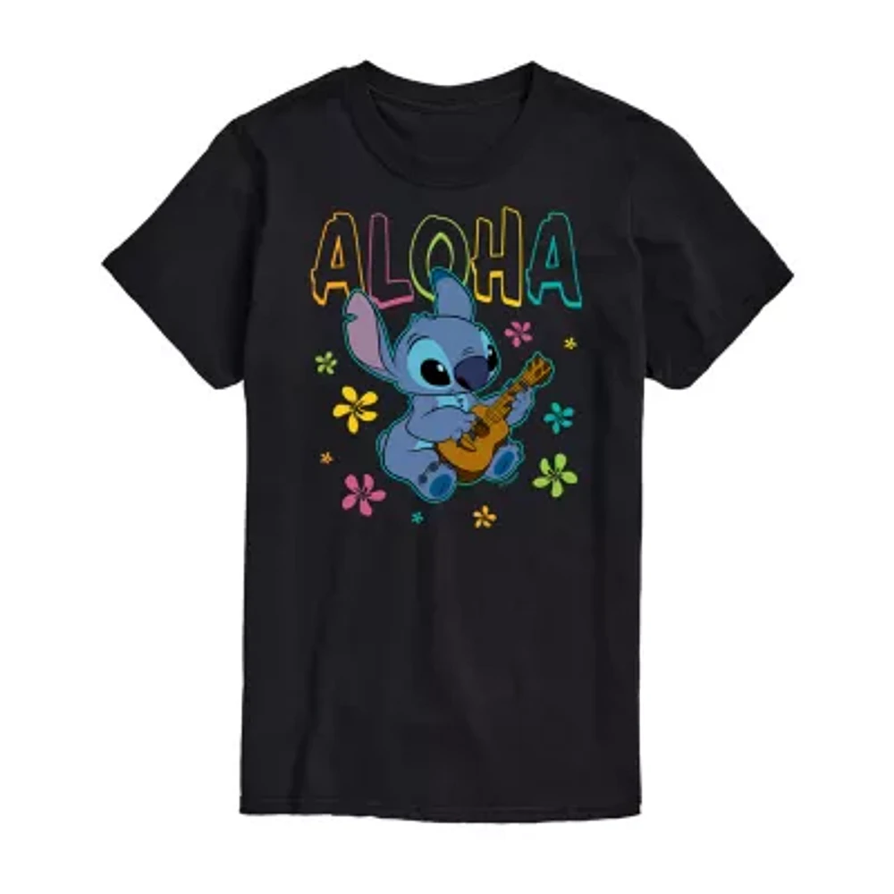 Big and Tall Mens Crew Neck Short Sleeve Regular Fit Lilo & Stitch Graphic T-Shirt