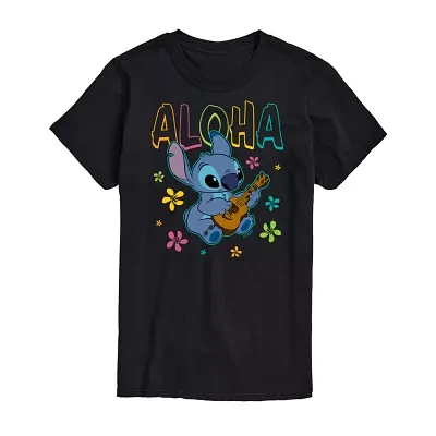 Big and Tall Mens Crew Neck Short Sleeve Regular Fit Lilo & Stitch Graphic T-Shirt