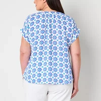 St. John's Bay Plus Womens Round Neck Short Sleeve Blouse