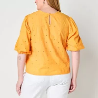 Liz Claiborne Plus Womens Crew Neck 3/4 Sleeve Blouse