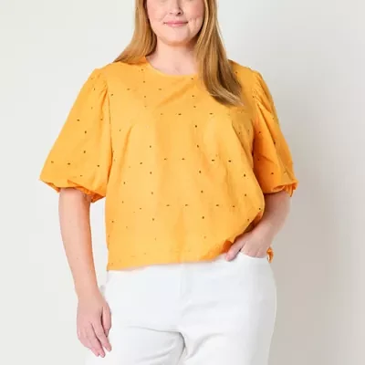 Liz Claiborne Plus Womens Crew Neck 3/4 Sleeve Blouse