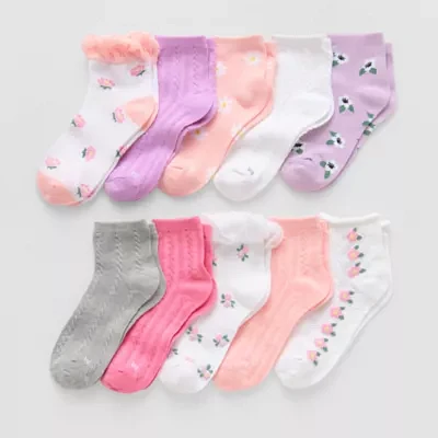 Thereabouts Little & Big Girls 10 Pair Low Cut Socks