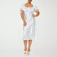 Forever 21 Womens Short Sleeve Floral Midi Babydoll Dress Juniors Plus