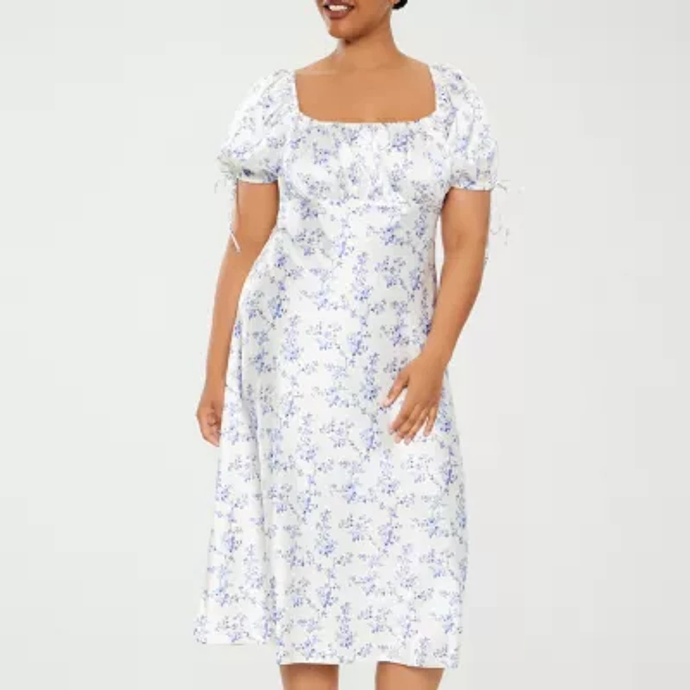 Forever 21 Womens Short Sleeve Floral Midi Babydoll Dress Juniors Plus