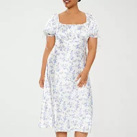 Forever 21 Womens Short Sleeve Floral Midi Babydoll Dress Juniors Plus