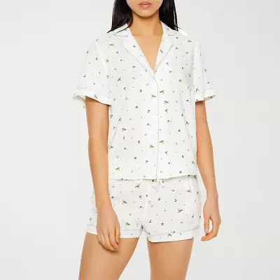 Forever 21 Womens Juniors Short Sleeve 2-pc. Shorts Pajama Set