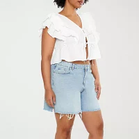 Forever 21 Womens V Neck Short Sleeve Crop Top Juniors Plus