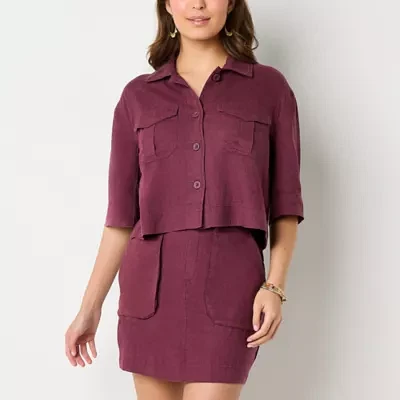 a.n.a Womens Short Sleeve Regular Fit Button-Down Shirt