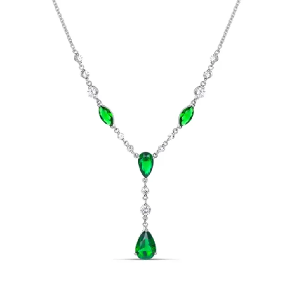 Womens Lab Created Green Emerald Sterling Silver Y Necklace