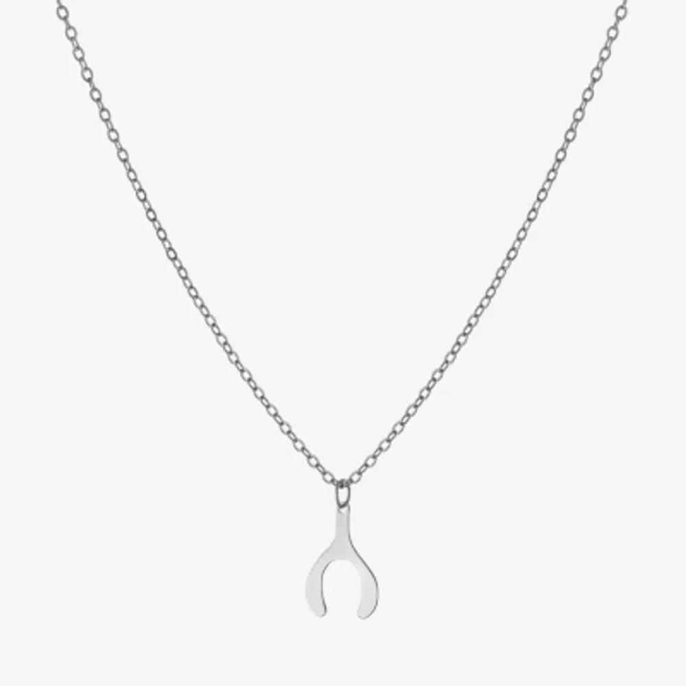 Sterling Silver Wishbone Necklace with One CZ, Silver Necklace, Wishbone  Necklac | eBay