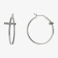 Sparkle Allure Crystal Pure Silver Over Brass Cross Hoop Earrings