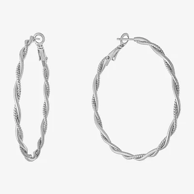 Silver Reflections Womens 55mm Hoop Earrings
