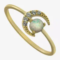 Silver Treasures Opal 14K Gold Over Moon Band