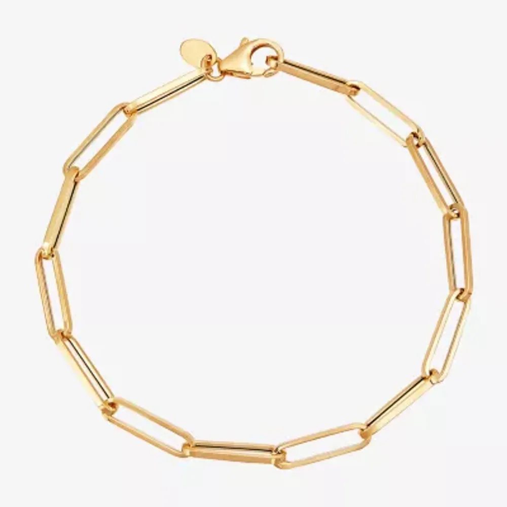 Made in Italy 14K Gold 7.5 Inch Hollow Paperclip Chain Bracelet