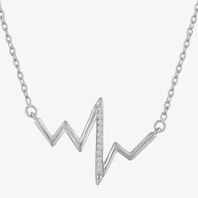 Diamond Accent Heartbeat Womens Diamond Accent Natural White Diamond Sterling Silver 18 Inch Pendant Necklace