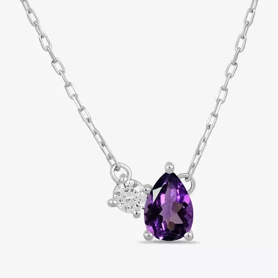 Toi Et Moi Womens Genuine Gemstone &  1/10 CT. T.W. Lab Grown Diamond 10K White Gold Pear Pendant Necklace