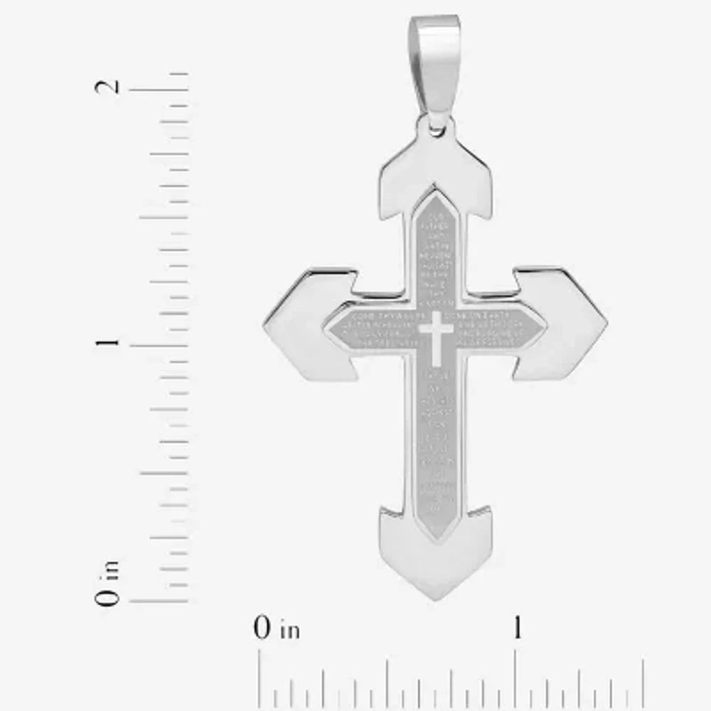 Mens Lord's Prayer Stainless Steel Cross Pendant Necklace