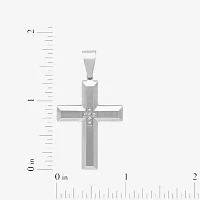 Mens Diamond-Accent Stainless Steel Cross Pendant Necklace