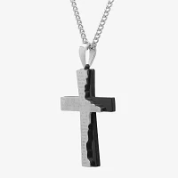 Mens Lord's Prayer Two-Tone Stainless Steel Cross Pendant Necklace