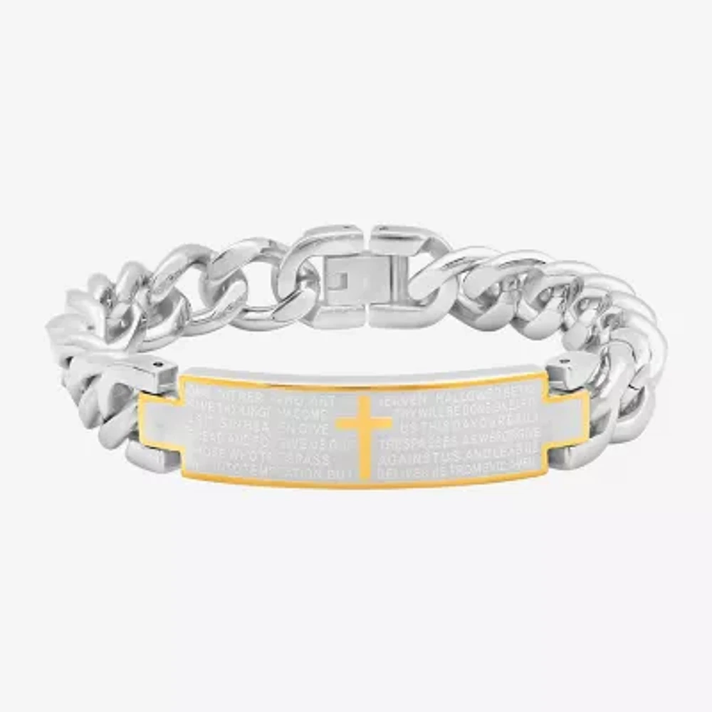 Mens Two-Tone Stainless Steel Lord's Prayer Bracelet