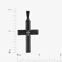 Mens Diamond-Accent Black IP Stainless Steel Cross Pendant Necklace