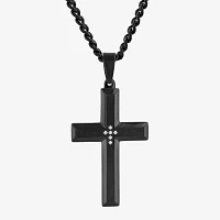 Mens Diamond-Accent Black IP Stainless Steel Cross Pendant Necklace