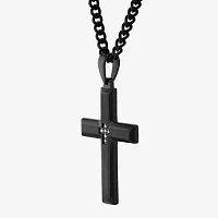 Mens Diamond-Accent Black IP Stainless Steel Cross Pendant Necklace