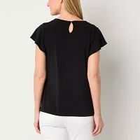 Liz Claiborne Womens Round Neck Short Sleeve Blouse