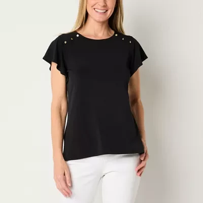 Liz Claiborne Womens Round Neck Short Sleeve Blouse