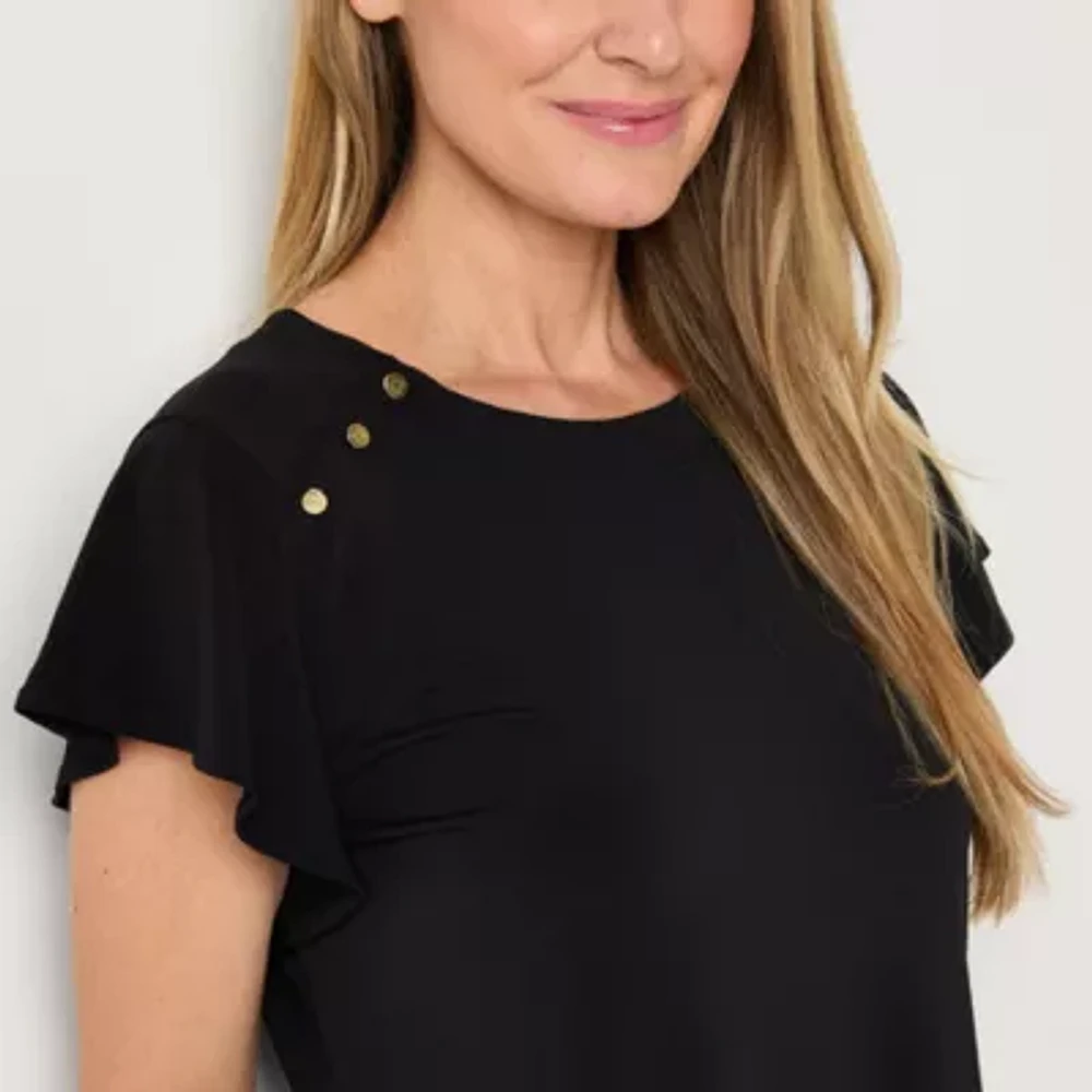 Liz Claiborne Womens Round Neck Short Sleeve Blouse