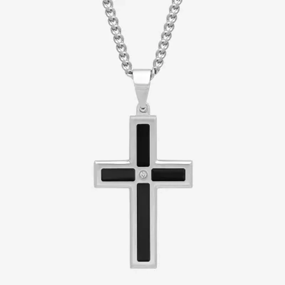 Mens Diamond-Accent Cross Pendant Necklace