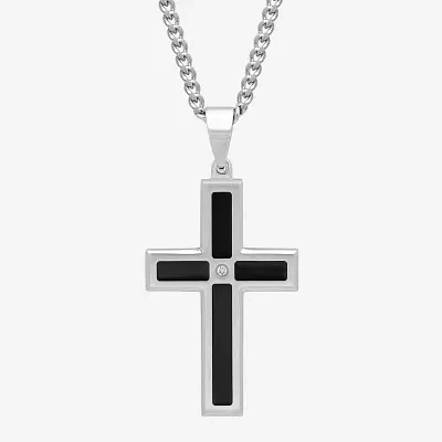 Mens Diamond-Accent Cross Pendant Necklace