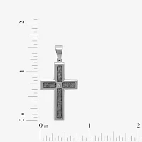 Mens Diamond-Accent Stainless Steel Cross Pendant Necklace