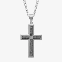 Mens Diamond-Accent Stainless Steel Cross Pendant Necklace