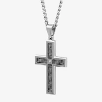 Mens Diamond-Accent Stainless Steel Cross Pendant Necklace