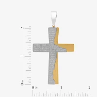 Mens Two-Tone Stainless Steel Lord's Prayer Cross Pendant Necklace