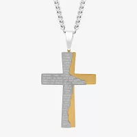 Mens Two-Tone Stainless Steel Lord's Prayer Cross Pendant Necklace