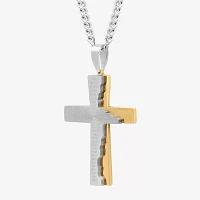 Mens Two-Tone Stainless Steel Lord's Prayer Cross Pendant Necklace