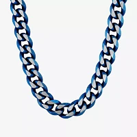 Men's Blue Stainless Steel Solid Curb Chain Necklace